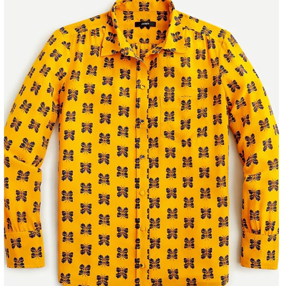 J. Crew Silk Butterfly Button-Up Shirt - 16